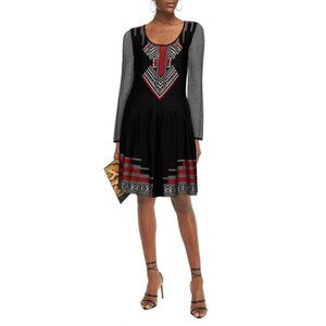 Etro Jacquard Knit Dress Size 44 US 6 Black Multi $925